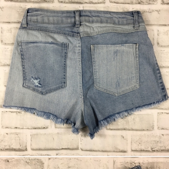 Rewash Striped Denim Distressed Shorts - Picture 2 of 4